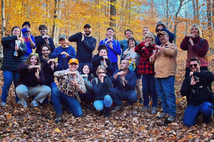 a group of people in a park